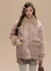 Retro Powder Mist Faux Fur Coat